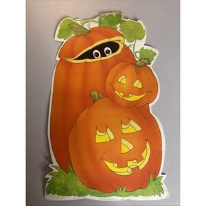 Vintage Eureka USA Pumpkin Jack-O-Lanterns Peeking Die Cut Double Sided 14"